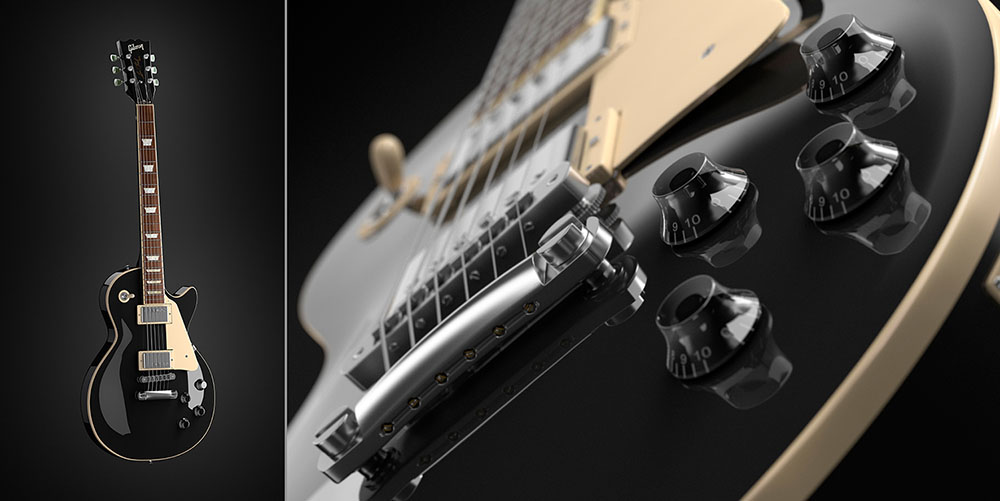 This is a CGI photo of a les Paul guitar.
