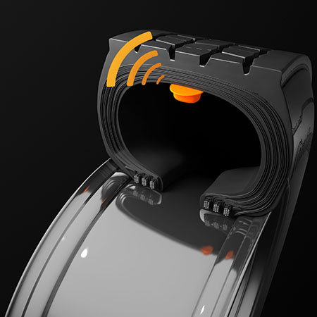This 3D photo shows a closeup of the pressure sensor inside a tire.