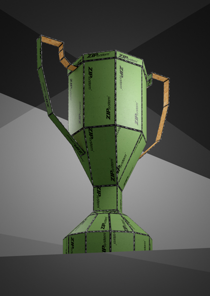 This CGI photo shows a trophy made out of Zip System products.